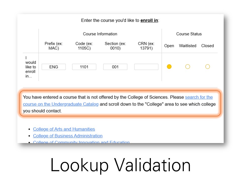 Advanced validation within redesigned form, combining patterns with lookup lists.