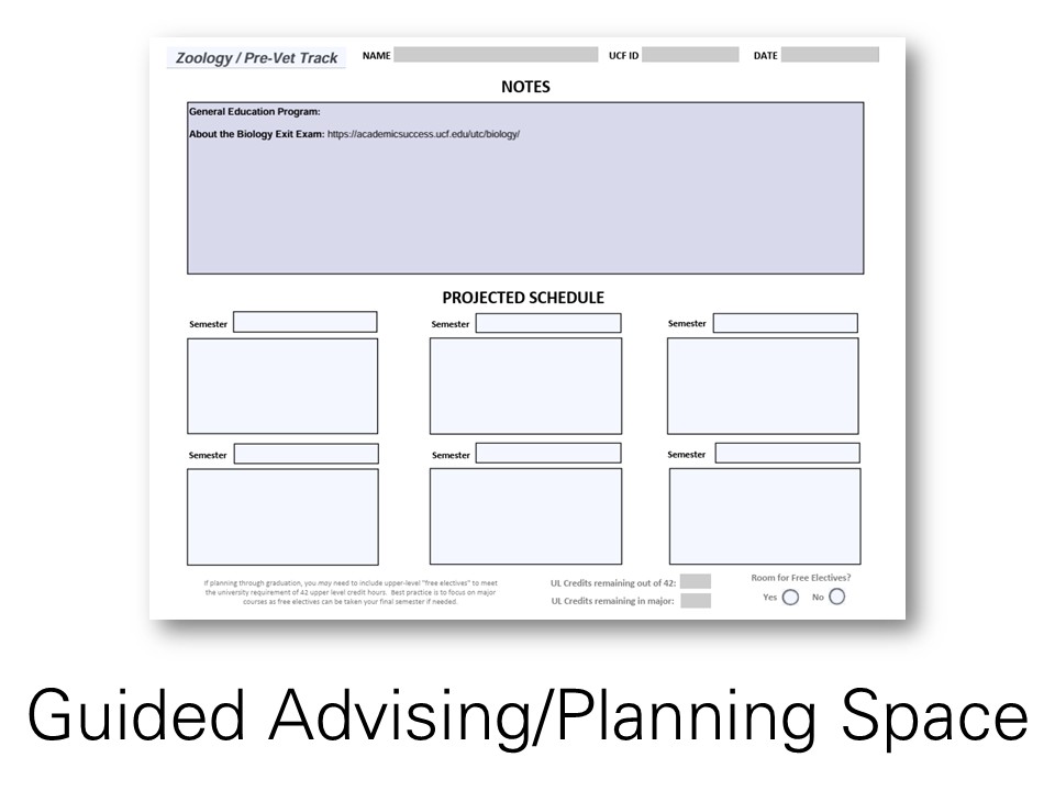 Devoted, structured page for notes and future planning, to provide structure for advising sessions.